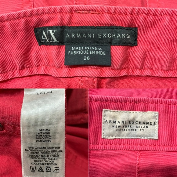 AlX Armani Exchange Skinny Wash Red Pants, 26 - Picture 10 of 10